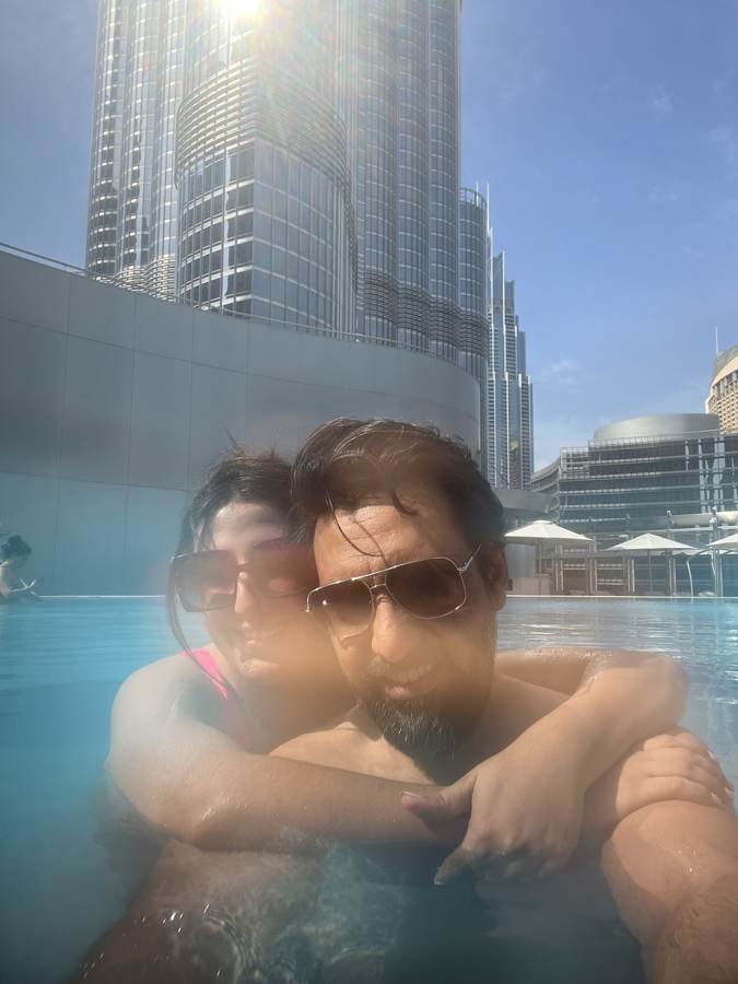 pool with a tower view