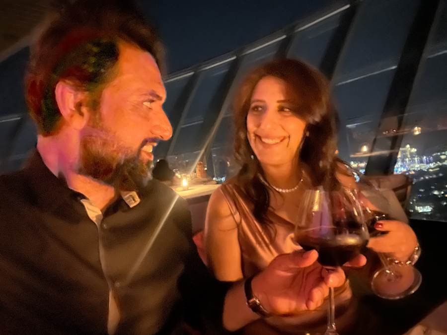 a toast, with the city below
