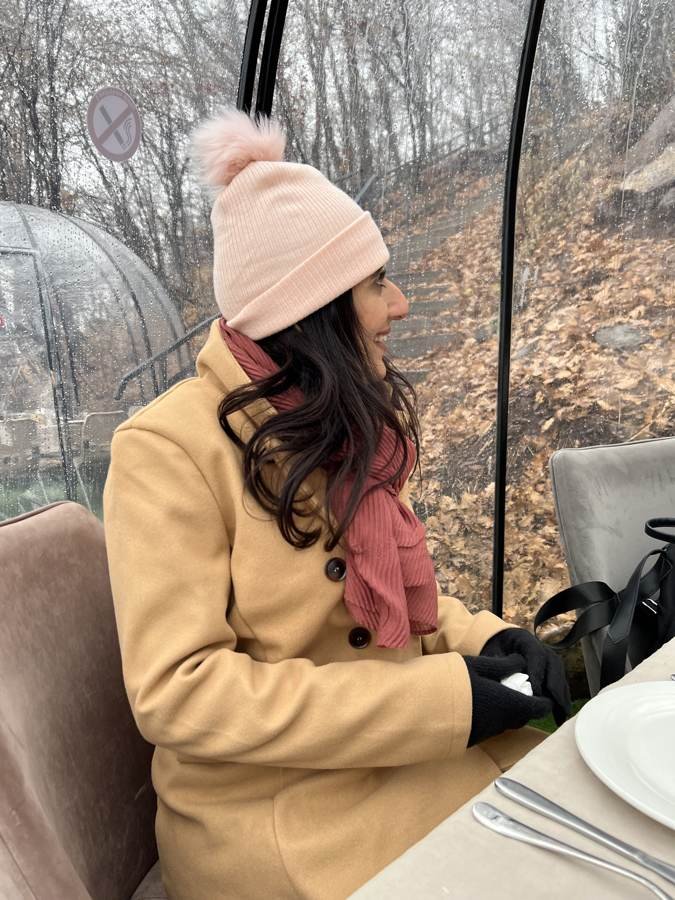 a glass dome for lunch in the rain